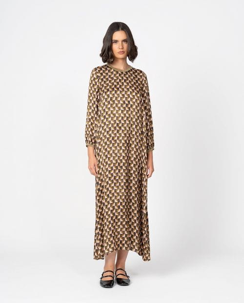 Flowing midi dress in printed viscose fabric