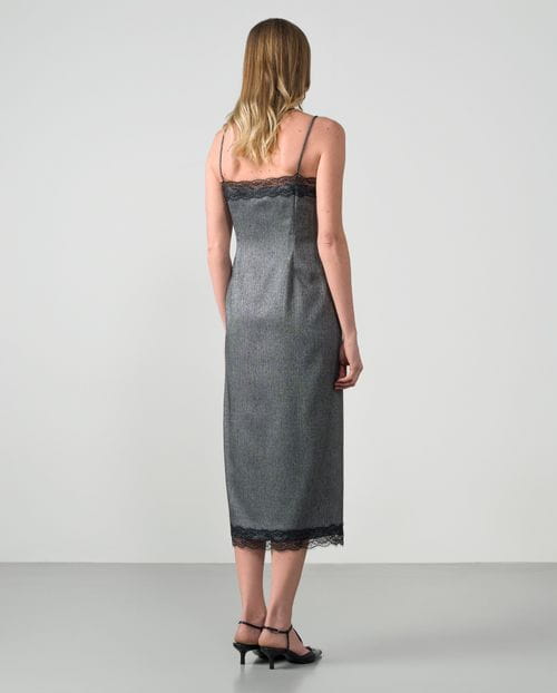 Herringbone slip dress with Chantilly lace trim