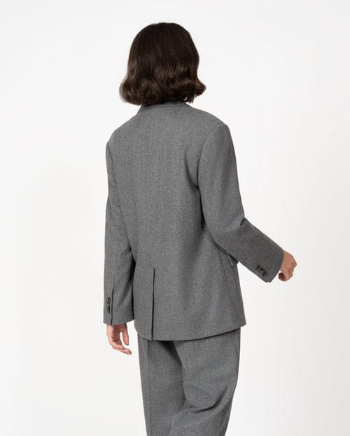 Oversised masculine-style blazer in pinstripe grey flannel fabric
