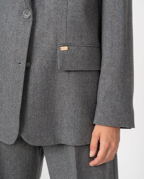 Oversised masculine-style blazer in pinstripe grey flannel fabric
