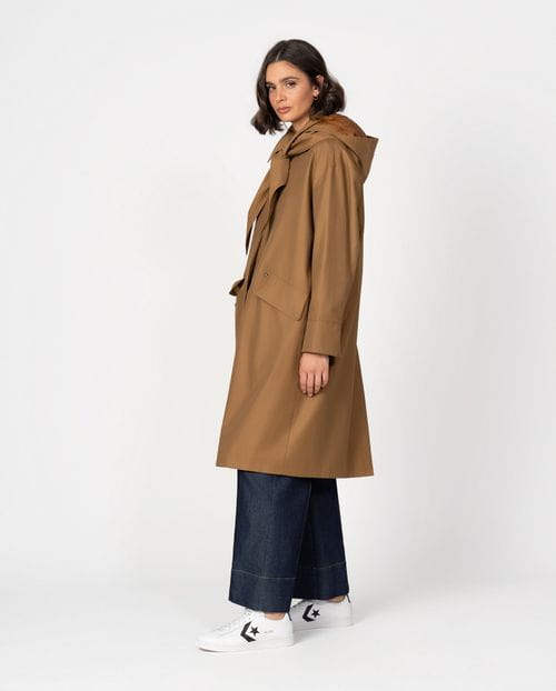 Trench coat  with hood and bandana in water repellent twill
