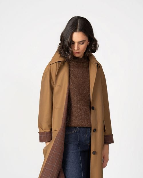 Trench coat  with hood and bandana in water repellent twill