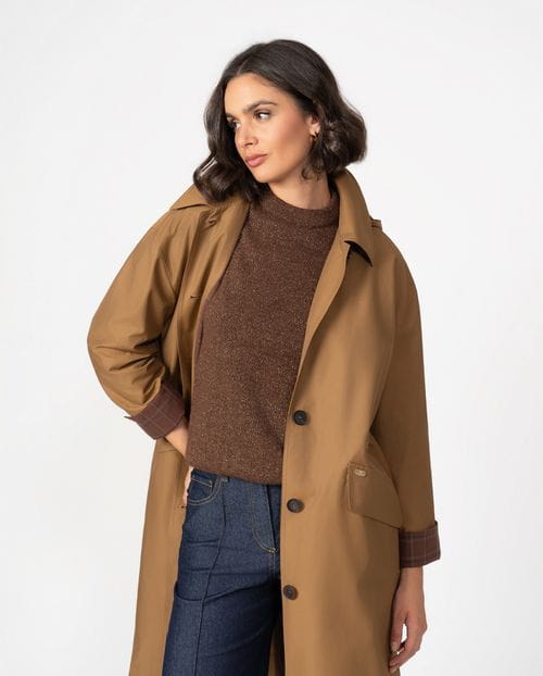 Trench coat  with hood and bandana in water repellent twill