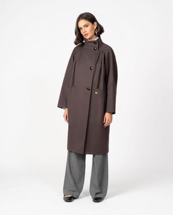 Oversize trench coat  with raglan sleeves and funnel neck in fluid water-repellent fabric