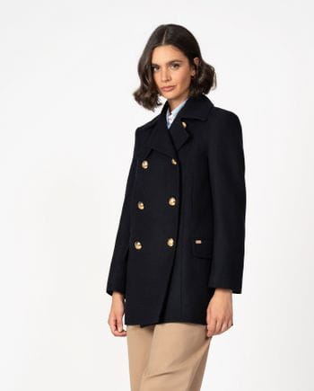 Chaquetón marinero de estilo retro en paño tipo Loden con botones dorado extra-grandes