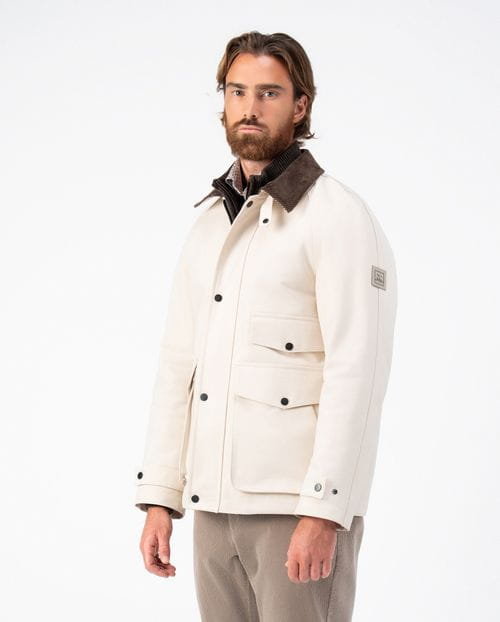 <p>Cotton parka-jacket with corduroy collar and patch pockets</p>
