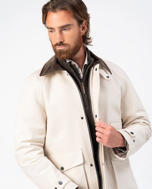 <p>Cotton parka-jacket with corduroy collar and patch pockets</p>