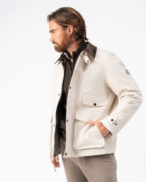 <p>Cotton parka-jacket with corduroy collar and patch pockets</p>