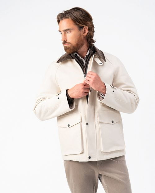 <p>Cotton parka-jacket with corduroy collar and patch pockets</p>