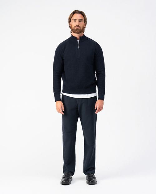<p>Combined structure-ribbed pullover with high neck and zip</p>