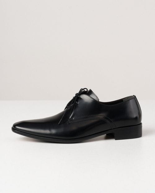 Black dress Blucher shoe of semi-shine leather