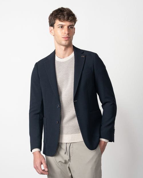 Blazer type jacket of elastic wool blend structure
