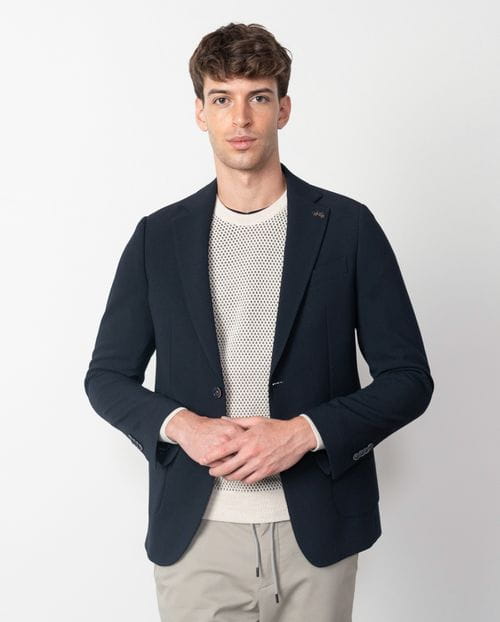 Blazer type jacket of elastic wool blend structure