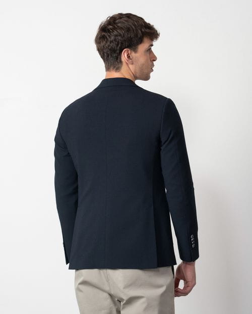 Blazer type jacket of elastic wool blend structure