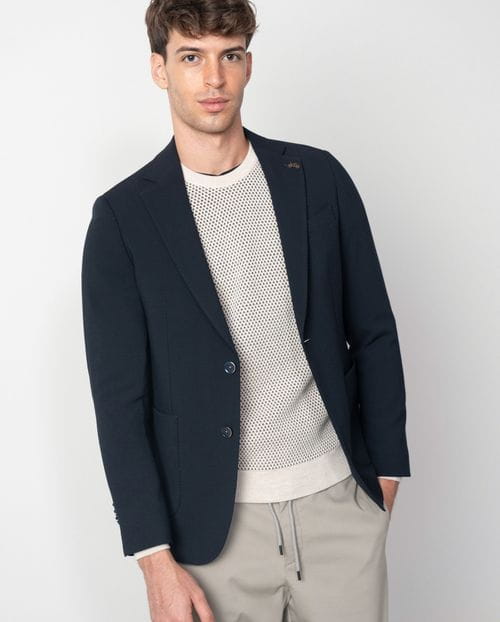 Blazer type jacket of elastic wool blend structure