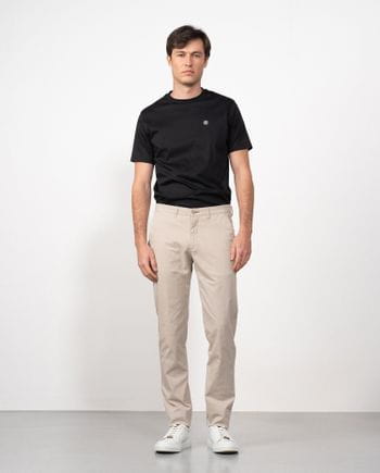 Sport slim fit chino trousers of elastic cotton microprinted twill