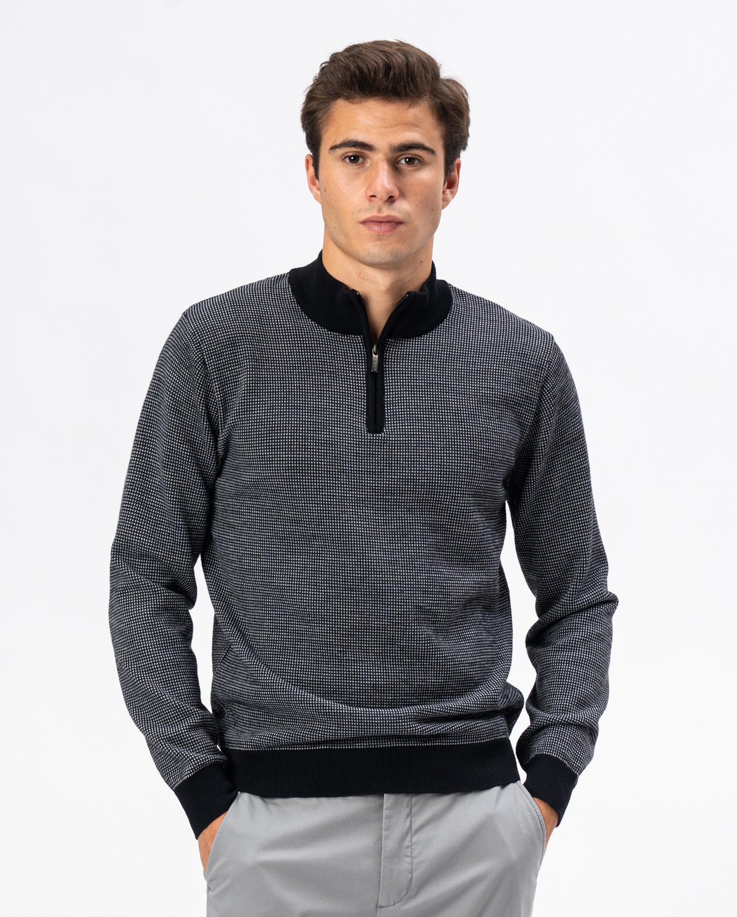 Perkins neck sweater with zipper in two 