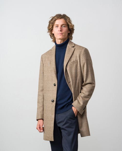 Short slim fit coat of wool blend check