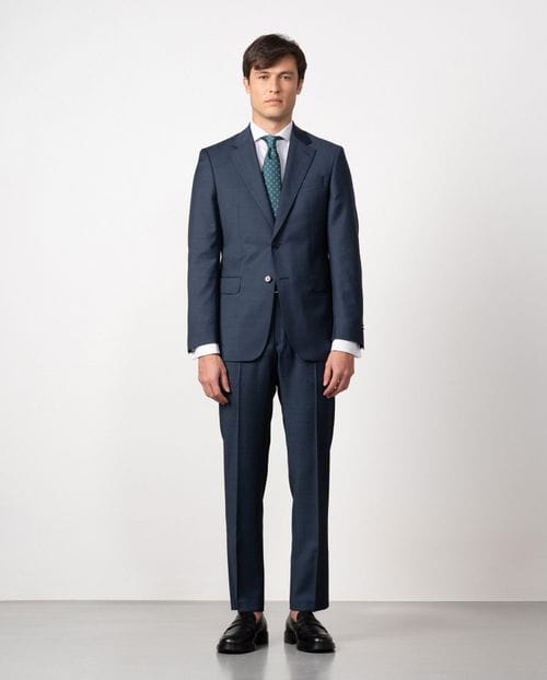 Slim fit suit of false plain 100% wool fabric