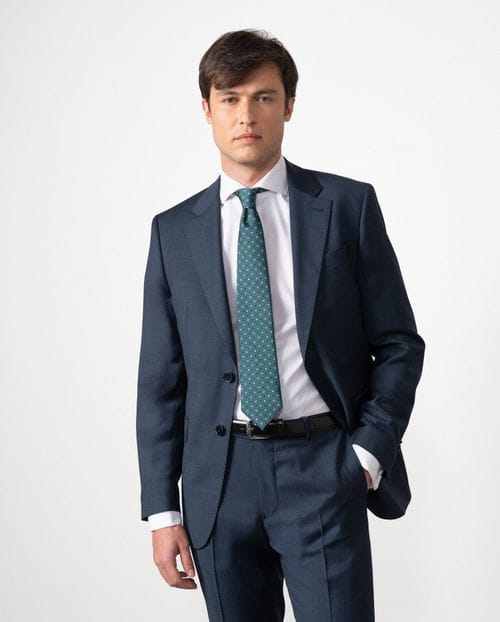 Slim fit suit of false plain 100% wool fabric