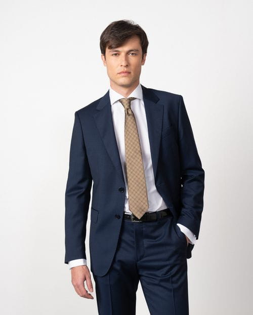 Traje slim fit en falso liso 100% lana