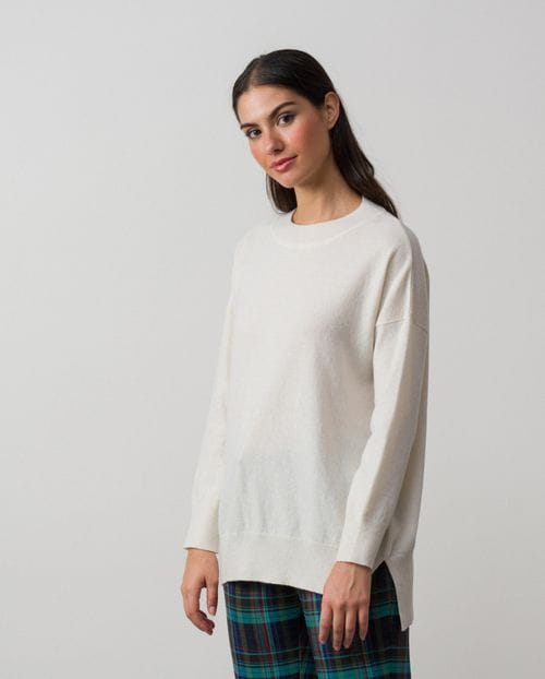 Jersey amplio de lana con manga caída y cuello caja