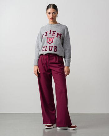 Wide leg pleated trousers with flanneled touch