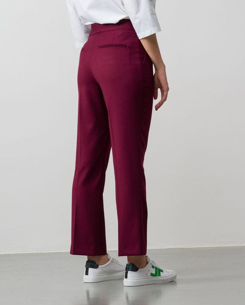 Cropped and flare trousers made in flanneled twill fabric