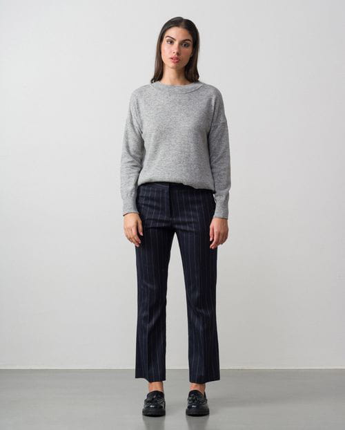 Flare cropped slim-fit trousers in chalk stripe fabric