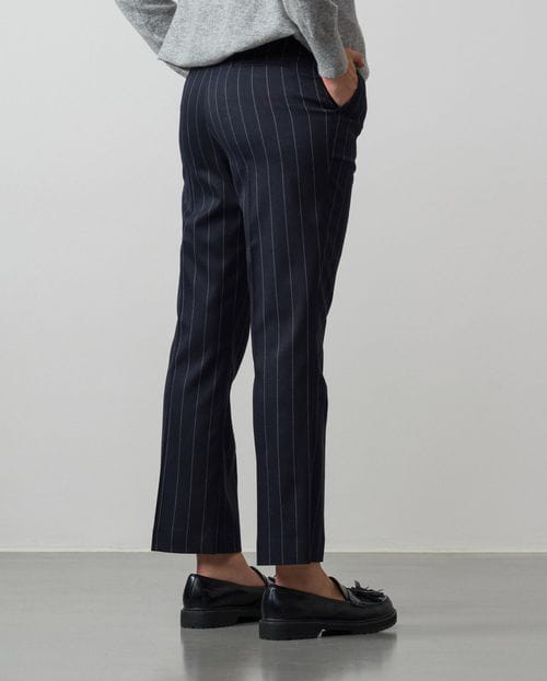 Flare cropped slim-fit trousers in chalk stripe fabric