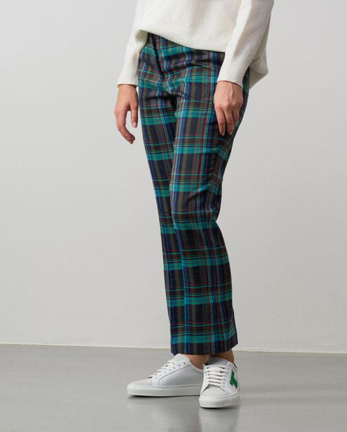 Cropped and flare trousers made in Tartan checked fabric
