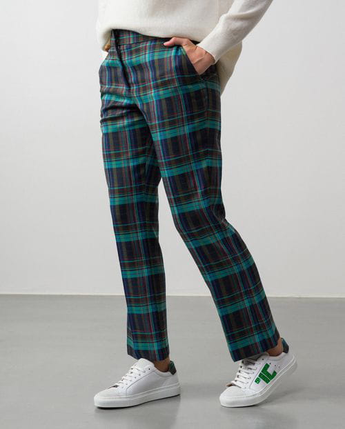 Cropped and flare trousers made in Tartan checked fabric