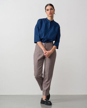 High-rise cropped trousers in houndstooth fabric