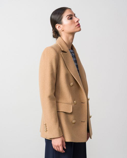 Double-breasted wool jacket with golden buttons