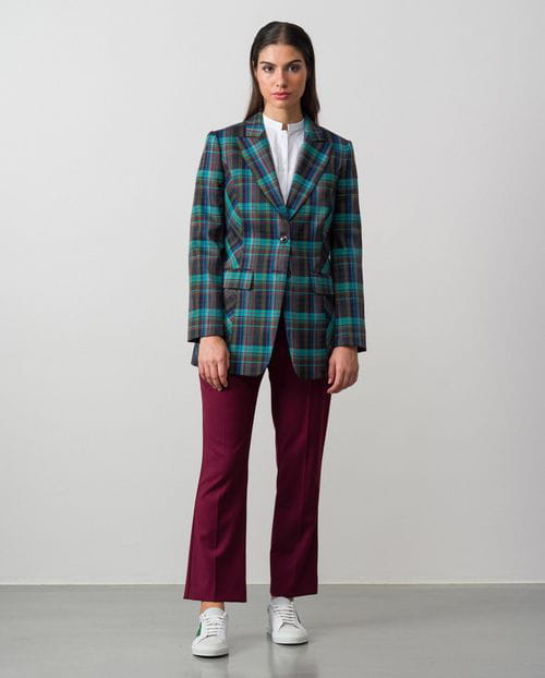Fitted blazer made in Tartan checked fabric