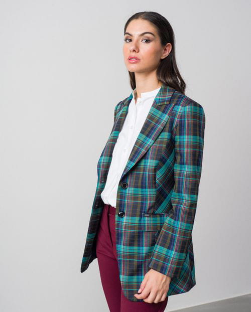 Fitted blazer made in Tartan checked fabric