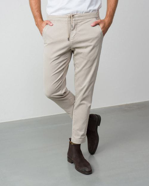 Sport chino trousers with cord and elastic waistband of elastic tencel-cotton