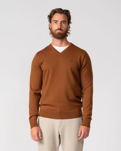 Knitted plain V-neck pullover