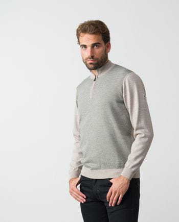 Combined perkins neck sweater with zipper of wool blend