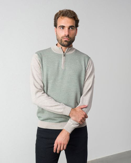 Combined perkins neck sweater with zipper of wool blend