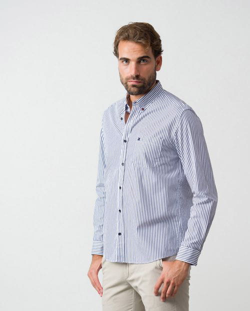 Regular fit bicolor stripes shirt of cotton and button collar
