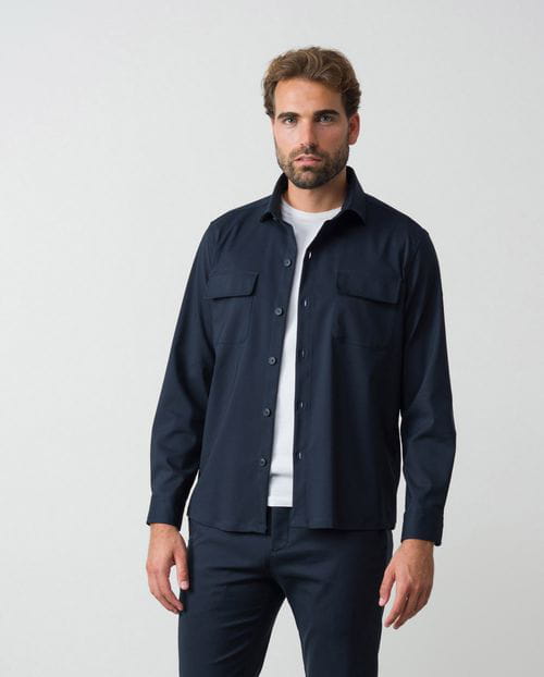 Sport overshirt with flap pockets of technical knitted cotton