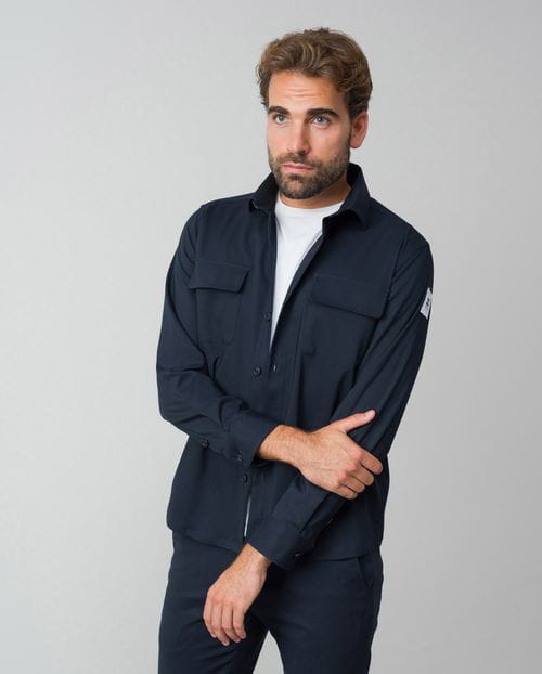 Sport overshirt with flap pockets of technical knitted cotton