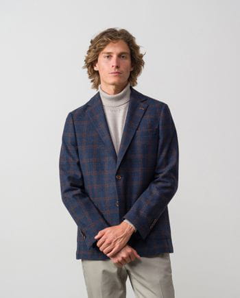 Unstructured regular fit jacket made of checkered light woolen cloth