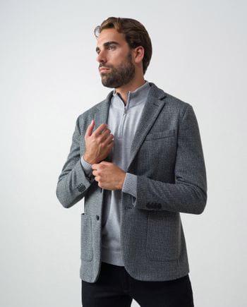 Unstructured slim fit jacket without lining of pied-de-poule knitted fabric