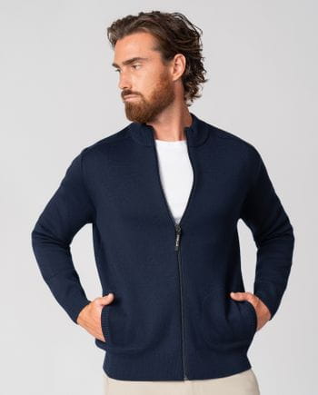 Chaqueta-cazadora en punto cerrojillo con cremallera y cuello alto