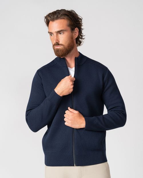 Zipper cardigan of cerrojillo wool blend with zipper and high collar