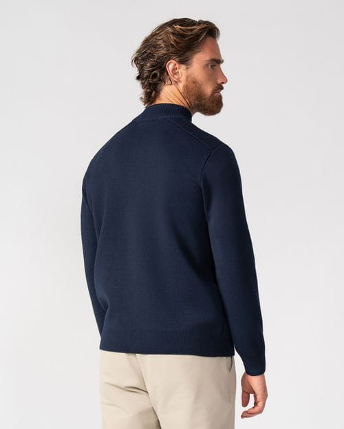 Zipper cardigan of cerrojillo wool blend with zipper and high collar