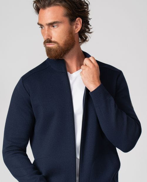 Zipper cardigan of cerrojillo wool blend with zipper and high collar