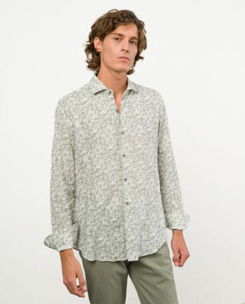Relaxed fit sport shirt of linen-rayon flower print